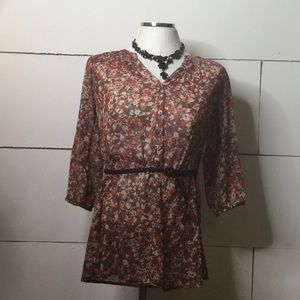 Floral blouse with belt